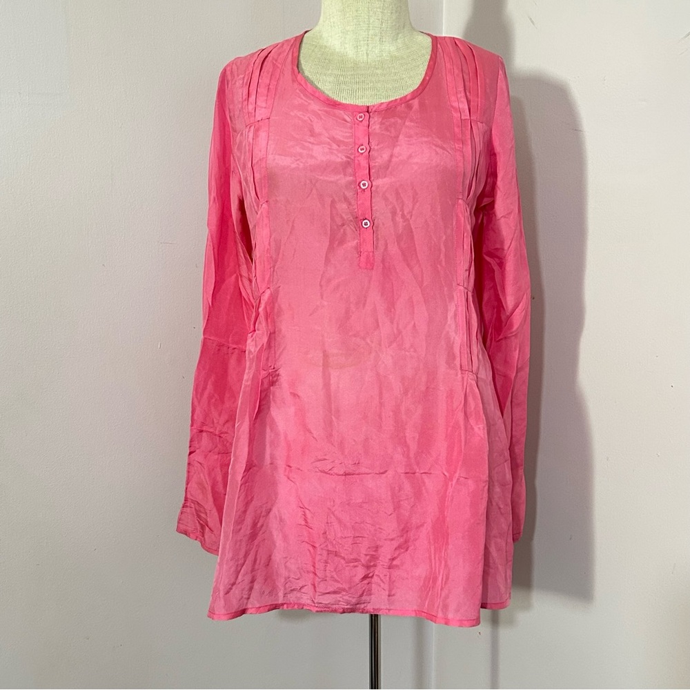 Glam Vintage Soul Pink Silk Henley Blouse